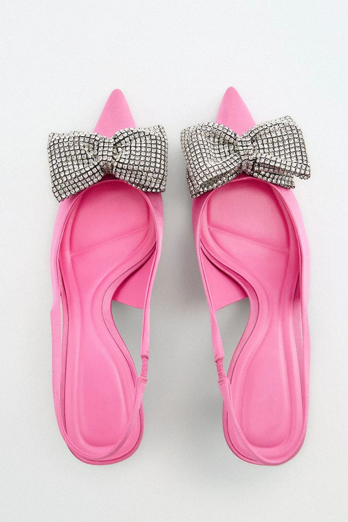 woloong  Summer Sandals Luxury Women New Cute Fashion Pink Bow Tie Rhinestone Pointed High Heels Sexy Pumps Plus Size 35-41