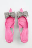 woloong  Summer Sandals Luxury Women New Cute Fashion Pink Bow Tie Rhinestone Pointed High Heels Sexy Pumps Plus Size 35-41