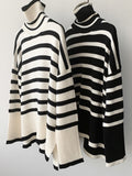 Winter Women’s Long Sleeves Knit Sweater Turtleneck Striped Print Loose Pullover Tops New Autumn Oversized Sweater