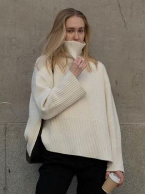 Winter Women’s Long Sleeves Knit Sweater Turtleneck Striped Print Loose Pullover Tops New Autumn Oversized Sweater