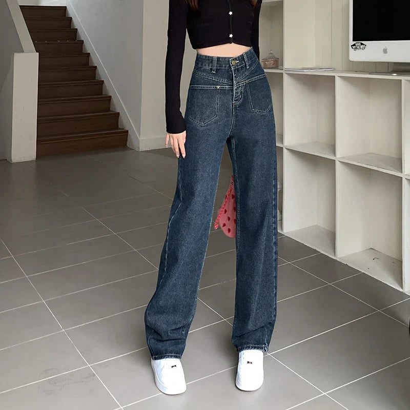 High Waist Wide Leg Jeans for Women Korean New High Street Loose Trousers Blue-gray Straight Denim Pants Women S-XL