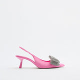 woloong  Summer Sandals Luxury Women New Cute Fashion Pink Bow Tie Rhinestone Pointed High Heels Sexy Pumps Plus Size 35-41
