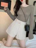 Shorts Women Elegant Korean Style Trendy Office Simple High Waist All-match Mature Tender Ladies Spring Pure Color New Design