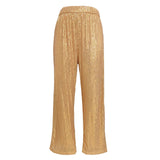 Silver Sequin Female Trousers High Waist Casual Luxury Party Outfit Trousers Fashion High Street Sparkle Straight Legg New