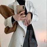 woloong  Korean Patchwork Ruffle Shirt For Women Lapel Long Sleeve Striped Casual Fake Two Shirts Female Fashion New Clothes