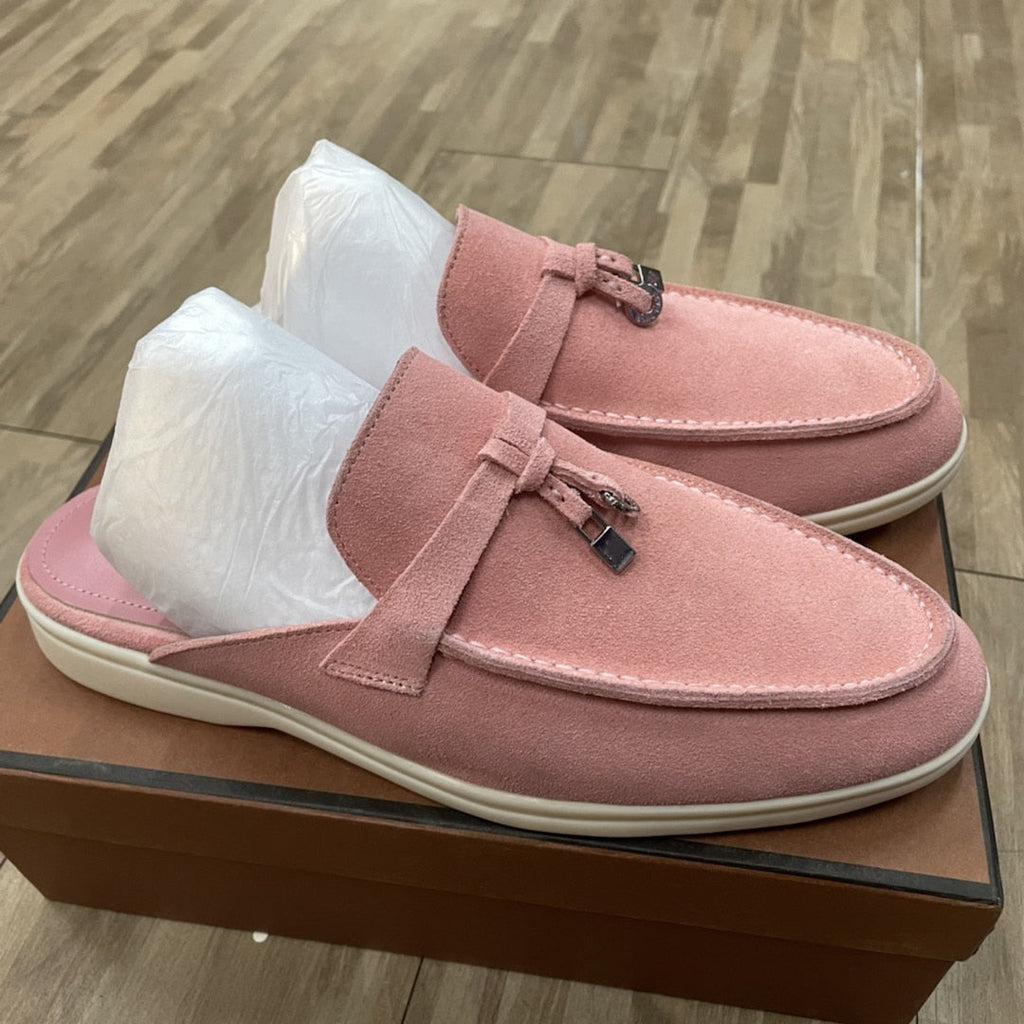 woloong  Top Quality LP Summer New Round Head Flat Slippers Pendant Ladies Fashion Comfortable Lok Fu Wool Casual Women Sandals