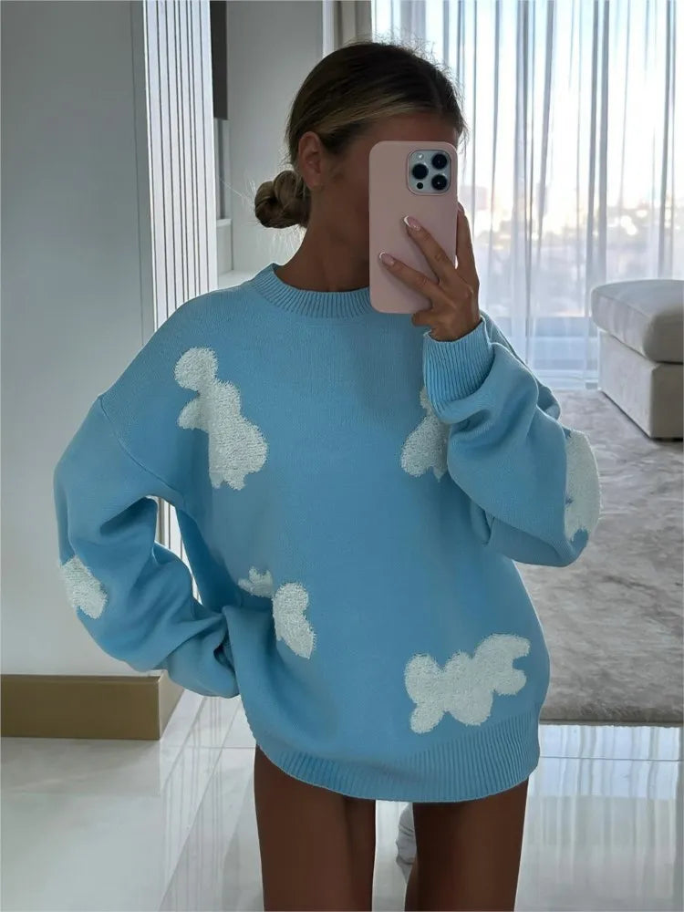 Love Embroidery Women's Knitting Sweaters Sweet Chic Long Sleeved O-neck Pullovers  New Female Casual Fashion Sweater