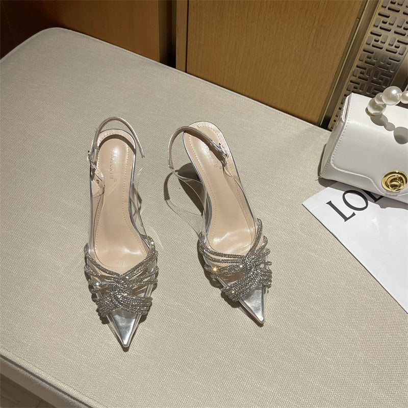 woloong Ankle Luxury Rivet High Heeled Shoes Summer New Women's Pumps Pointed Versatile Sexy Prom Women's Sandals 8cm Sandalias