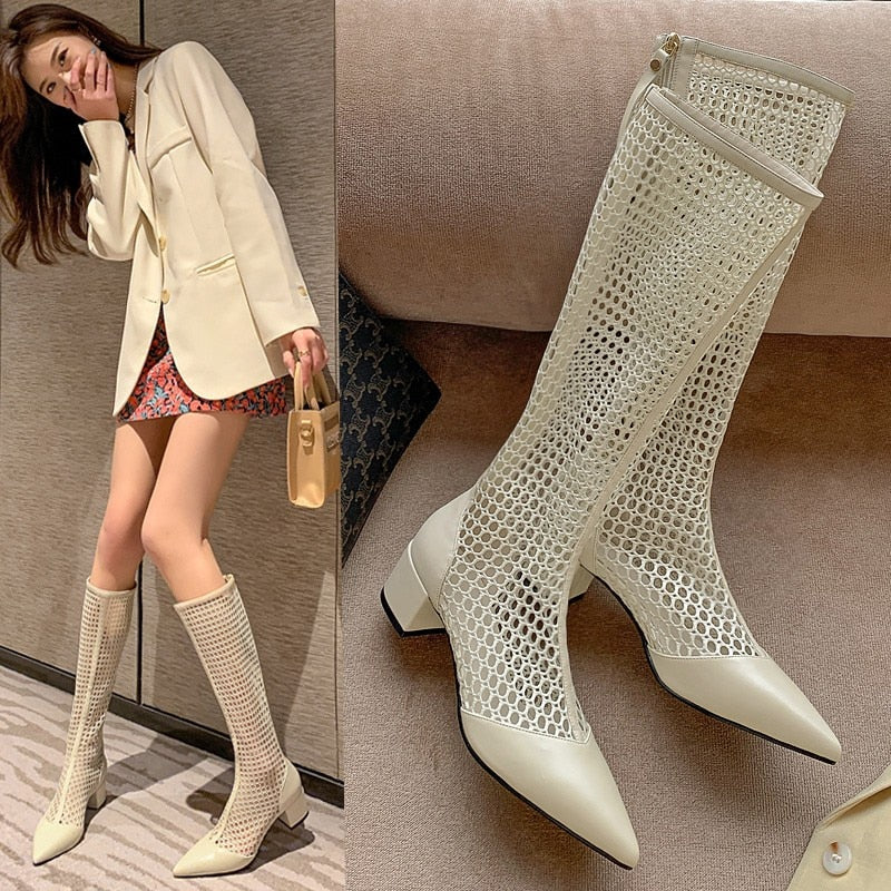 woloong  Women Sandals Boots Summer New Gladiator Zipper Mesh Breathable Fashion Boots Designer Shoe Women Black Women Boots