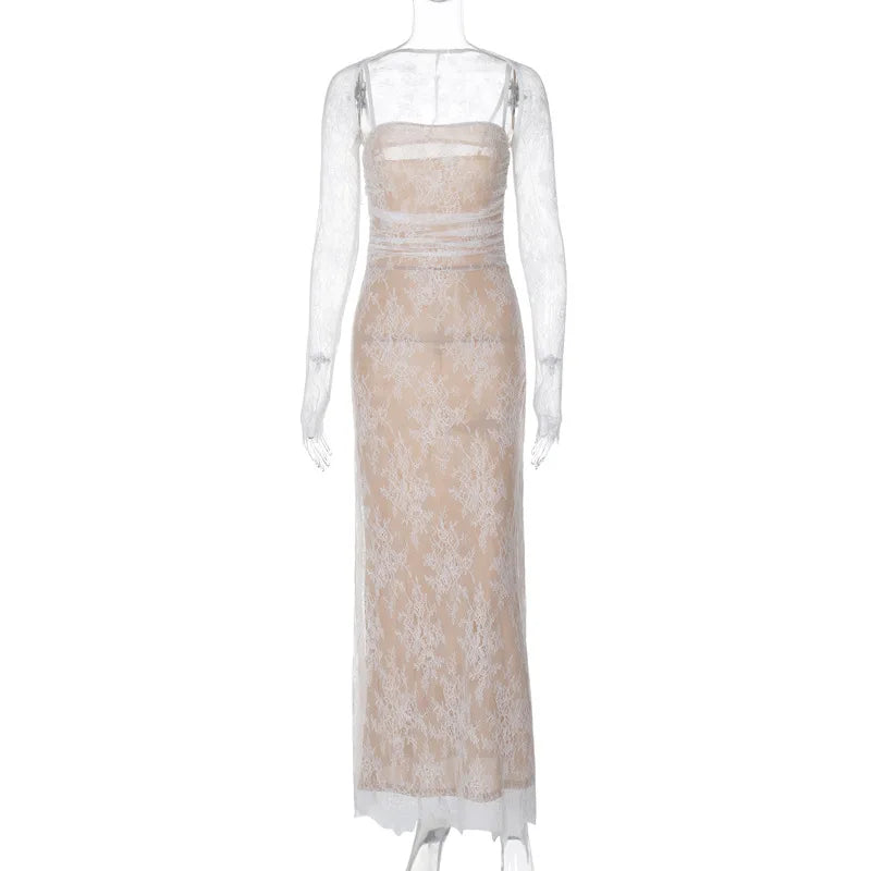 Elegant Women Party Evening Dress Lace Slip Long Sleeve Backless Sexy Maxi Dress For Women  New Slim Long Dress