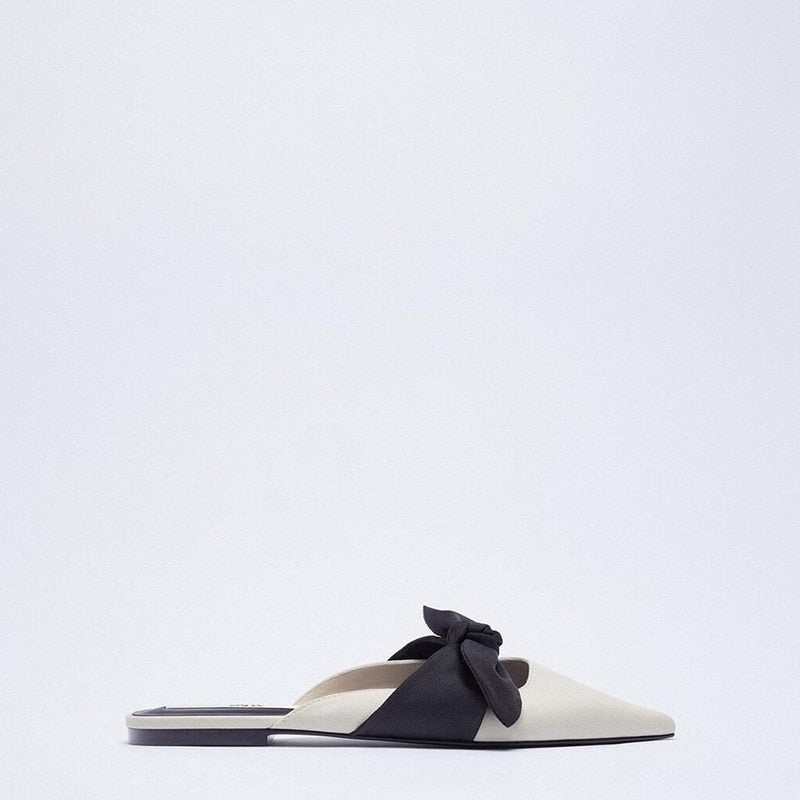 woloong  Summer Sandals Women New Fashion Beige Flat Shoes Pointed Sexy Bow Outer Wear Plus Size 41 Lazy Slippers Luxury Brand