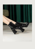 woloong  Thick Heel  Boots Autumn Winter New Fashion Side Zipper Lace Non-slip Waterproof Platform Thick-soled Women's Boots ANKLE