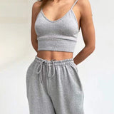 woloong  White Three Piece Set For Women O Neck Long Sleeve Tops Sleeveless Vest Wide Leg Pants Female Casual Sets New