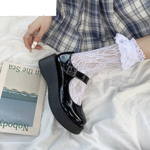 woloong  New Spring and Summer Women Mary Jane Shoes Sponge Cake Bottom Japanese Bowtie Student All-match Sweet Design Pumps