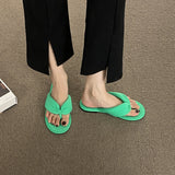 woloong  Women's Flip Flops Candy Color Pleated Fashion Shoes New Wild Outdoor Flat Slippers for Women Casual Home Summer Slides Тапочки
