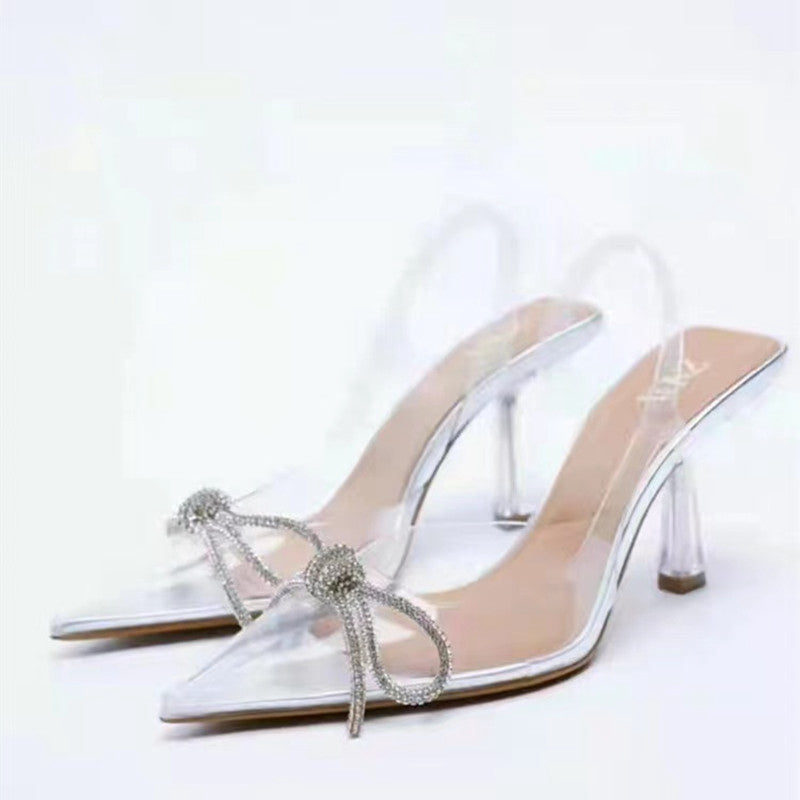 woloong New Brand Women Slingback Shoes Fashion PVC Transparent Ladies Elegant Sandals Thin High Heel Pointed Toe Mules S