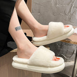 goosudu Thick Fluffy Fur Slippers New Women Winter House Warm Furry Slippers Women Flip Flops Home Slides Flat Indoor Floor Shoes