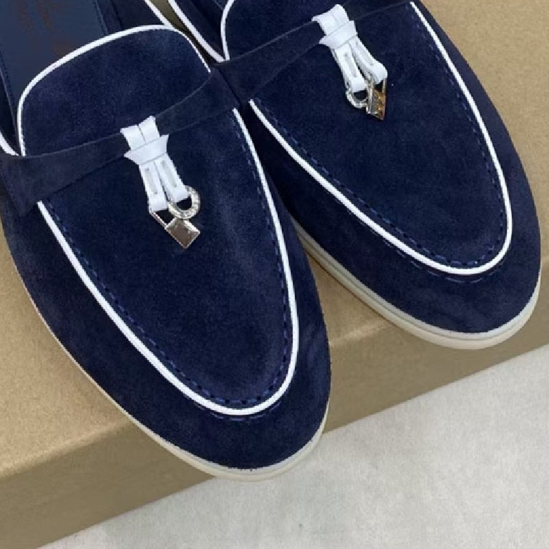 woloong  Top Quality LP Summer New Round Head Flat Slippers Pendant Ladies Fashion Comfortable Lok Fu Wool Casual Women Sandals