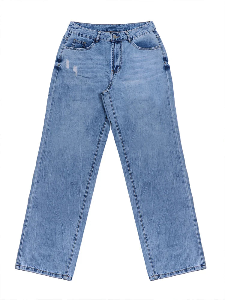 High Waist Jeans Women Baggy Jeans  New Fashion Straight Leg Pants Y2k Denim Trousers Vintage Loose Blue Washed Mom Jeans