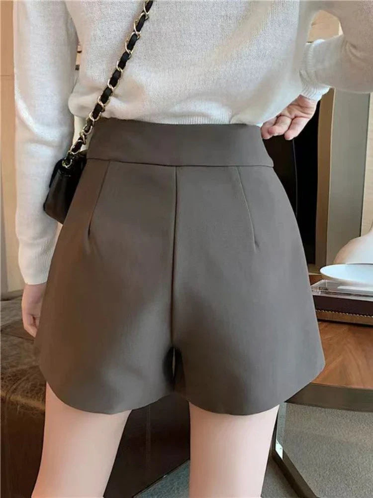 Shorts Women Elegant Korean Style Trendy Office Simple High Waist All-match Mature Tender Ladies Spring Pure Color New Design