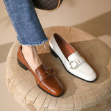 woloong   Spring New Genuine Leather Women Shoes Fashion Retro Slip-On Loafers Shoes Square Toe Shoes Woman Zapatos De Mujer Flats