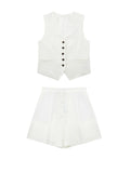 Linen V-neck Vest High Waist Shorts Sets Single Breasted Sleeveless Blazer Shorts 2 Pcs Set Women Fashion Commuter Suits