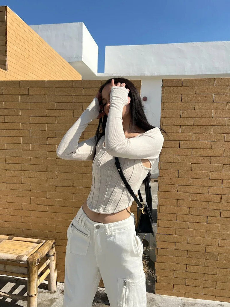 Women Striped Stitching Slim T-shirt Female 2 In 1 Shrug Set Co-ord Crop Shrug And Corset Tank Tops Set Y2k Streetwear New