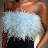 Fur Feather Strapless Tube Tops For Women Party Fashion Bustier Cute Top Y2k Club New Sexy Mini Fluffy Corset Top