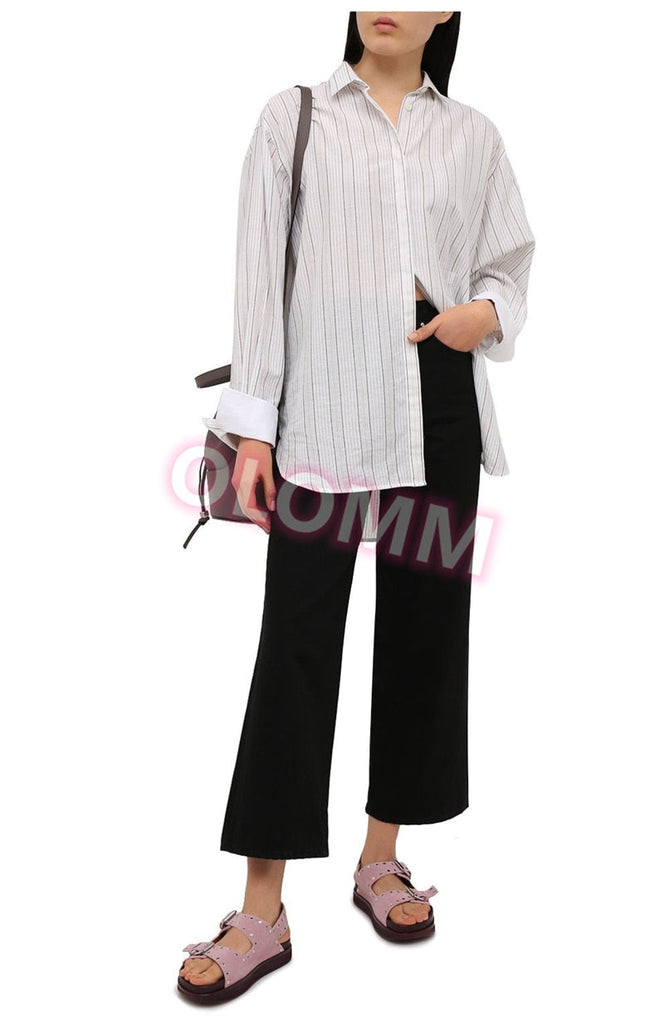 Women's Casual Metal Buckle Platform Sandals  Lolita Shoes Thick-Soled Rivet New Cowhide Open-Toe Beach Vacation Flat Slippers