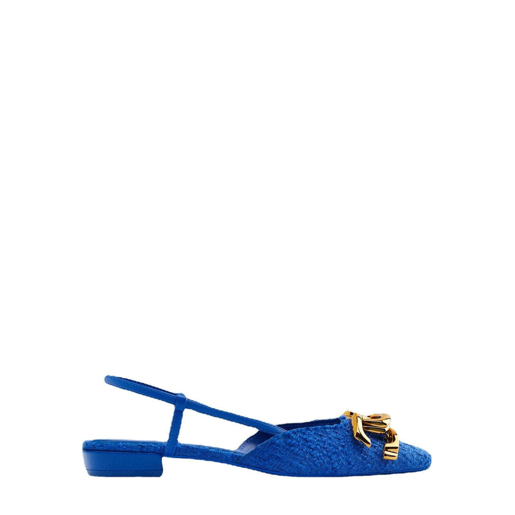 woloong  Brand Fashion Women Shoes Spring Summer New Blue Back Empty Personality Sandals Metal Decoration Flat All-match Mules