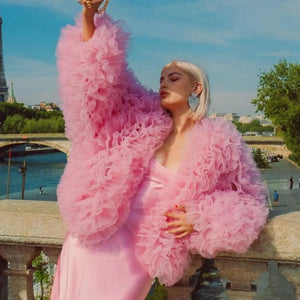 Purple New Design Pretty Fashion Women's Top Puffy Long Sleeves Ruffles Oversized Tops Woman Elegant Clothes Custom Made