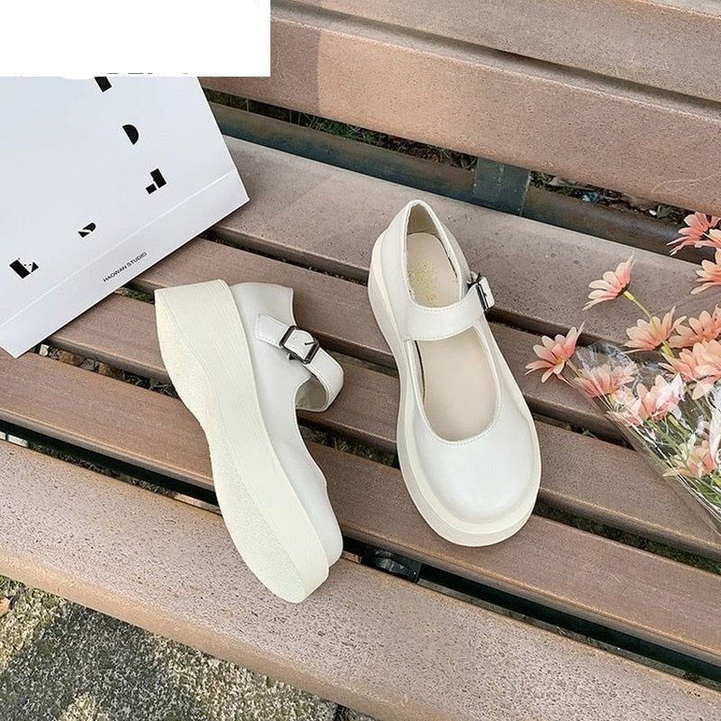 woloong  New Spring and Summer Women Mary Jane Shoes Sponge Cake Bottom Japanese Bowtie Student All-match Sweet Design Pumps