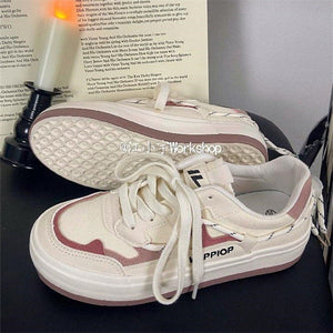White Japanese Platform Canvas Sports Running Shoes Women's Sneakers New Casual Design Vulcanize Flat Tennis Basket Lolita