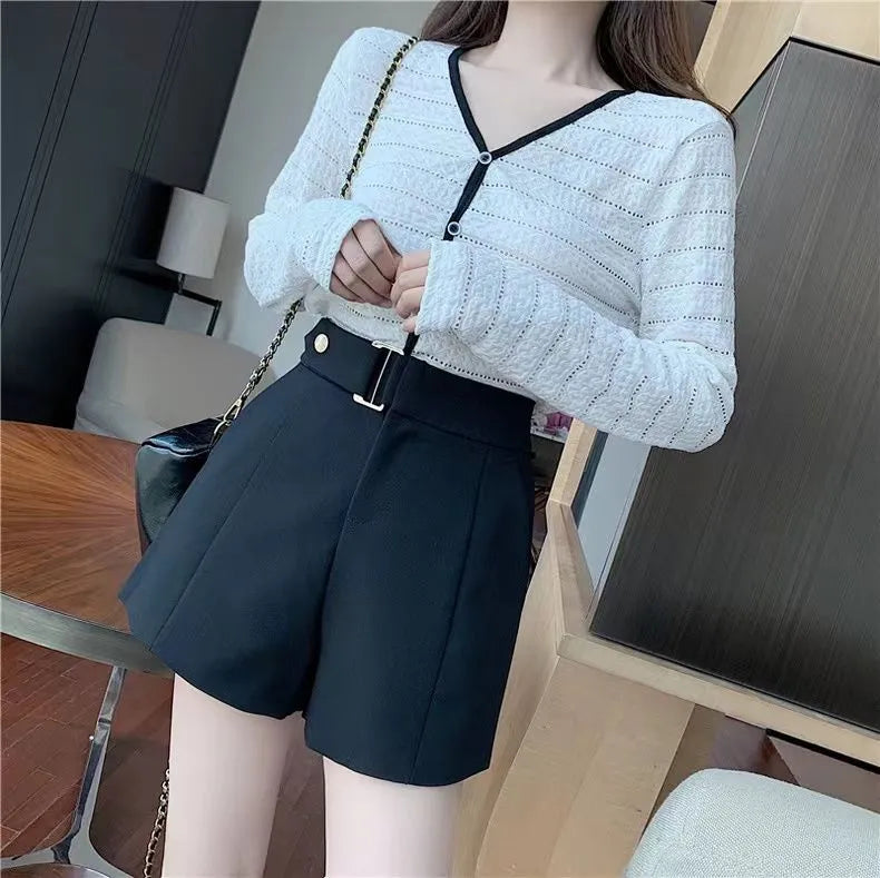 Shorts Women Elegant Korean Style Trendy Office Simple High Waist All-match Mature Tender Ladies Spring Pure Color New Design