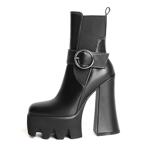 Spring and Autumn New Thick Heel Waterproof Platform Square Toe Short Boots Green Fashion Women's Boots Genuine Leather