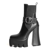 Spring and Autumn New Thick Heel Waterproof Platform Square Toe Short Boots Green Fashion Women's Boots Genuine Leather