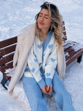 Christmas Love Pattern Knitted Cardigans Women Long Sleeve Button Quilted Knitwear Sweater Fall Casual Loose Fashion Streetwear New Year