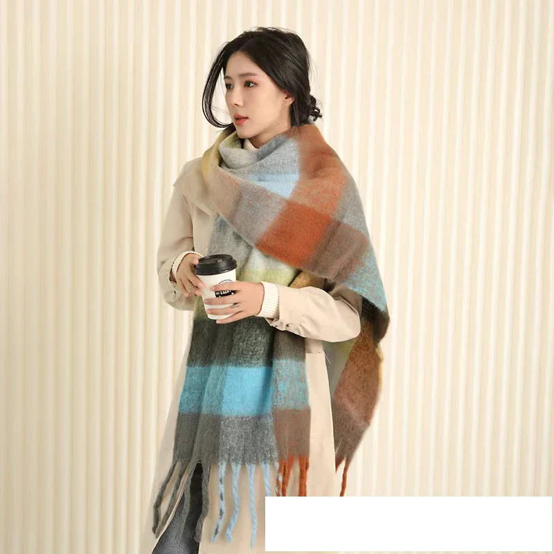 Thick Warm Winter Scarf  New Women Plaid Design Pashmina Shawls Cashmere Shawl Lady Wrap Tassel Scarves Knitted Men Foulard