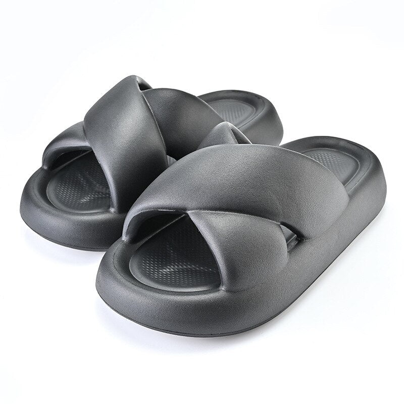 New Women Cross Slipper Soft EVA Thick Bottom Bathroom Slipper Fashion Couple Summer Indoor Home Floor Sandals Slippers