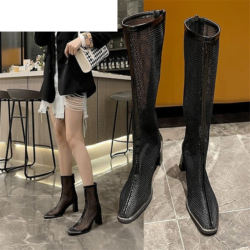 woloong  Women Sandals Boots Summer New Gladiator Zipper Mesh Breathable Fashion Boots Designer Shoe Women Black Women Boots