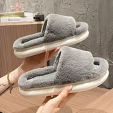 goosudu Thick Fluffy Fur Slippers New Women Winter House Warm Furry Slippers Women Flip Flops Home Slides Flat Indoor Floor Shoes
