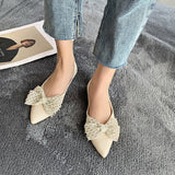 woloong Designer New Sandals Summer Flats Mules Shoes Sexy Bow Pointed Toe Sexy Women Shoes Dress Cozy Slides Party Shallow Zapatos