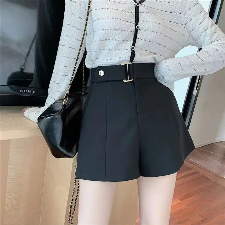 Shorts Women Elegant Korean Style Trendy Office Simple High Waist All-match Mature Tender Ladies Spring Pure Color New Design