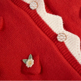 Chic Korean Fashion Flower Pattern Red Christmas Cardigan Sweaters Autumn Winter Long Sleeve Y2K Aesthetic Knitted Tops Christmas New Year