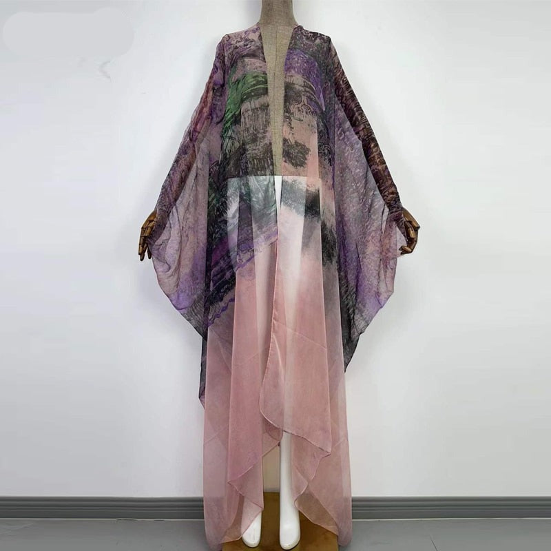 woloong  European beach dress Kaftan WINYI bikini sweet lady New party Cardigan Perspective sexcy Boho Holiday Batwing Sleeve KIMONO