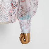 woloong  Sweet Patchwork Lace Set For Women Stand Collar Long Sleeve Shirt High Waist Skirt Print Sets Female Fashion New