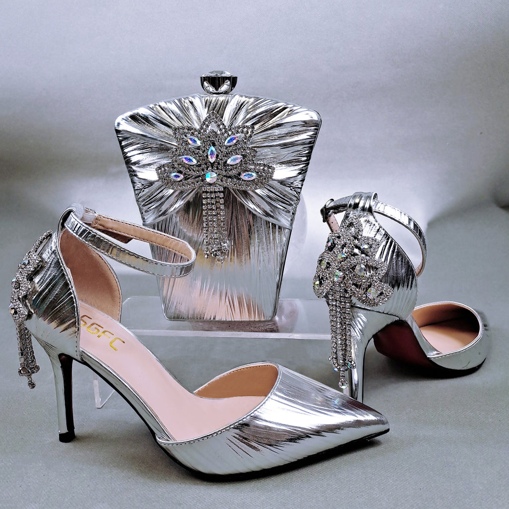woloong New Arrival Sexy High Heel Pointed Elegant Noble Green Color Ladies Shoes and Bag Set For Any Occasion
