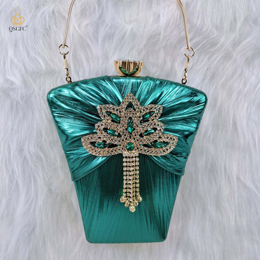 woloong New Arrival Sexy High Heel Pointed Elegant Noble Green Color Ladies Shoes and Bag Set For Any Occasion
