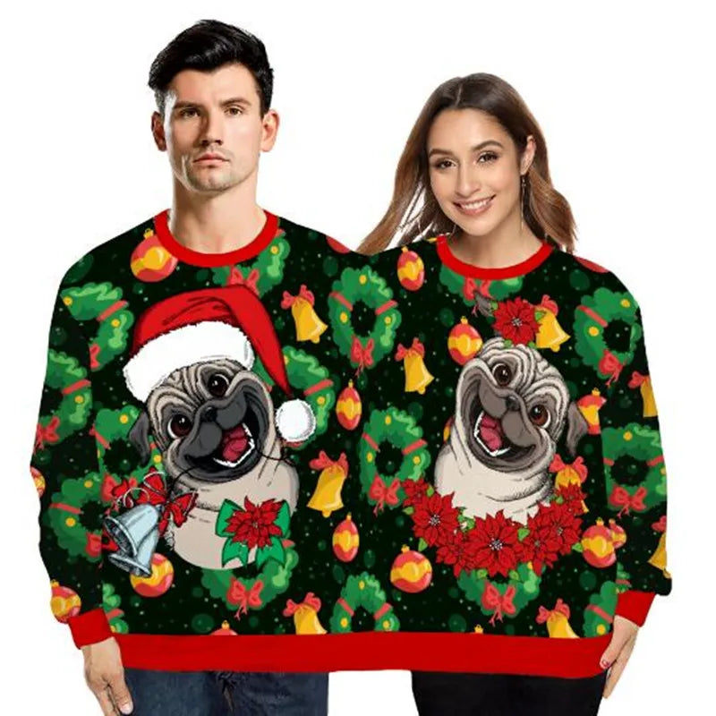 Christmas Sweater holiday spoof 3D digital printing couples two-piece double sweater loose lovers Funny Autumn Winter Clothing New Year