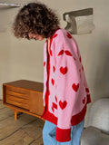 Christmas Love Pattern Knitted Cardigans Women Long Sleeve Button Quilted Knitwear Sweater Fall Casual Loose Fashion Streetwear New Year
